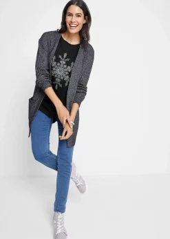 bonprix Shirts & Tops^Langarmshirt aus reiner Baumwolle schwarz/metallic silber
