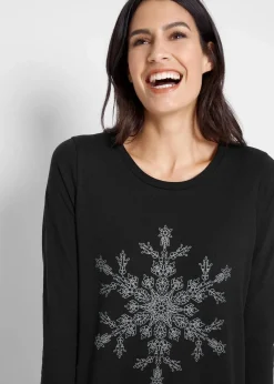 bonprix Shirts & Tops^Langarmshirt aus reiner Baumwolle schwarz/metallic silber