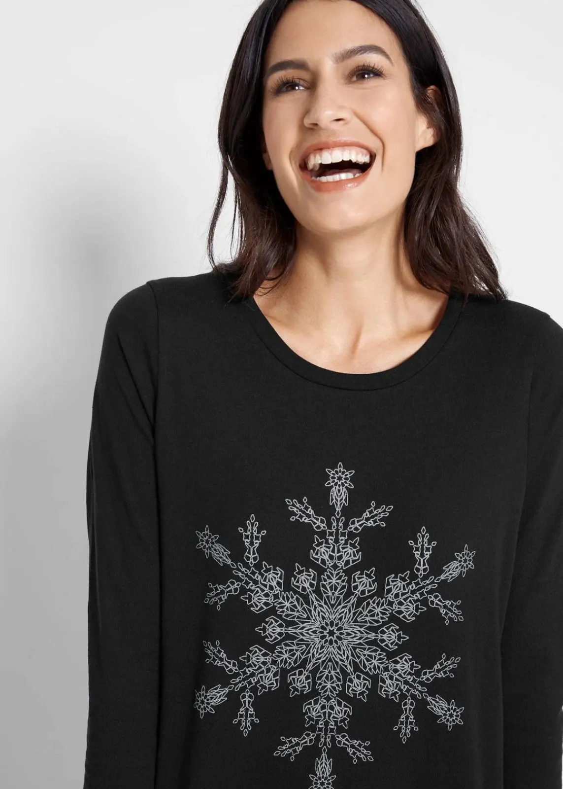 bonprix Shirts & Tops^Langarmshirt aus reiner Baumwolle schwarz/metallic silber