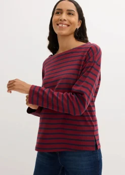 bonprix Shirts & Tops|Basics^Langarmshirt aus reiner Bio-Baumwolle, (2er Pack) rubinrot/dunkelblau gestreift + schwarz/weiß gestreift