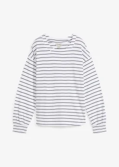 bonprix Nachhaltigere Materialien|Shirts & Tops^Langarmshirt aus reiner Bio-Baumwolle weiß/dunkelblau gestreift