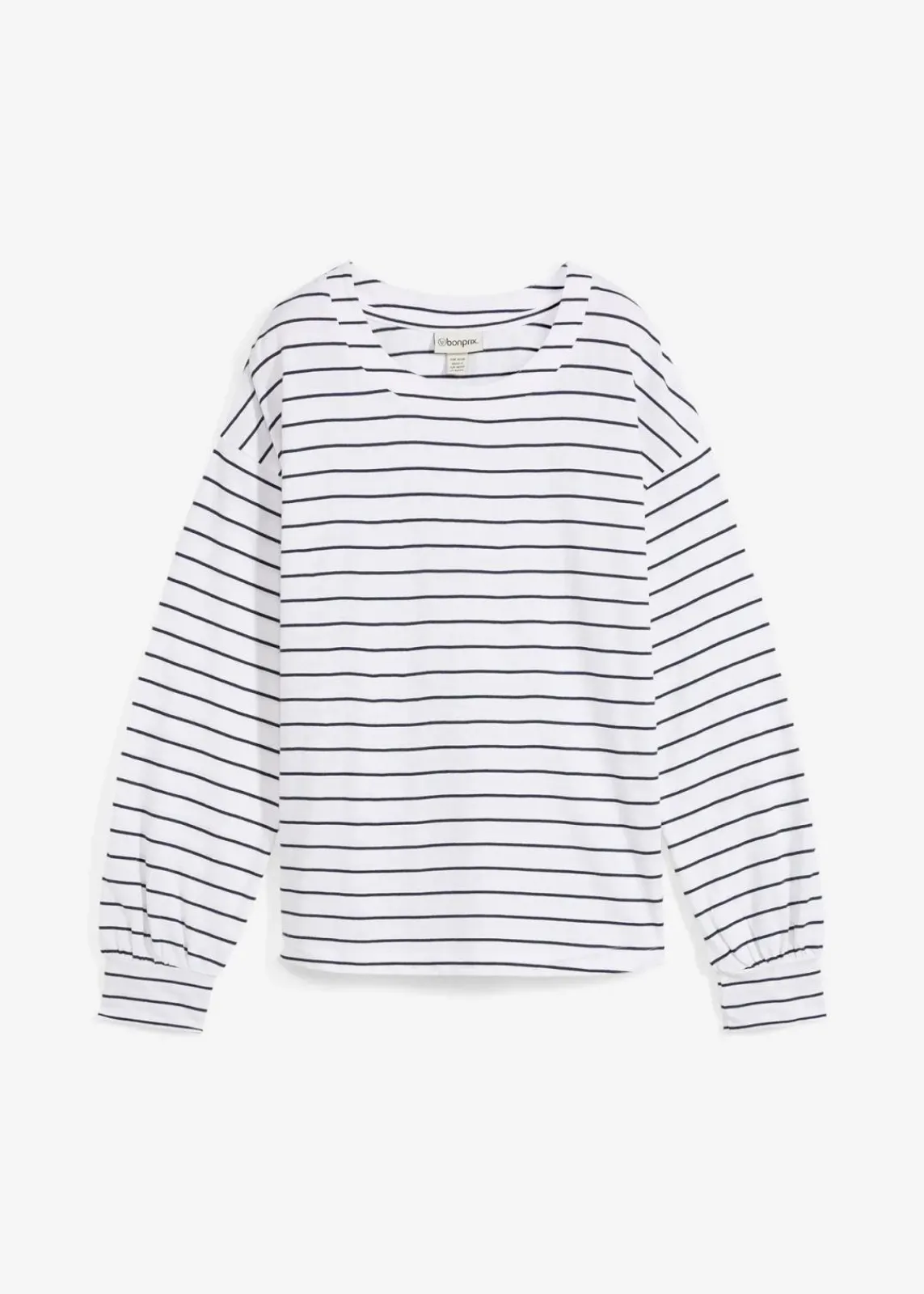 bonprix Nachhaltigere Materialien|Shirts & Tops^Langarmshirt aus reiner Bio-Baumwolle weiß/dunkelblau gestreift