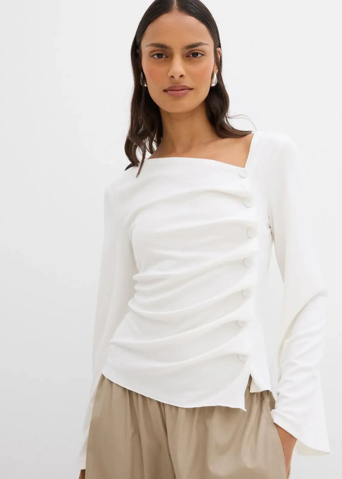 bonprix Shirts & Tops^Langarmshirt aus Rippe wollweiß
