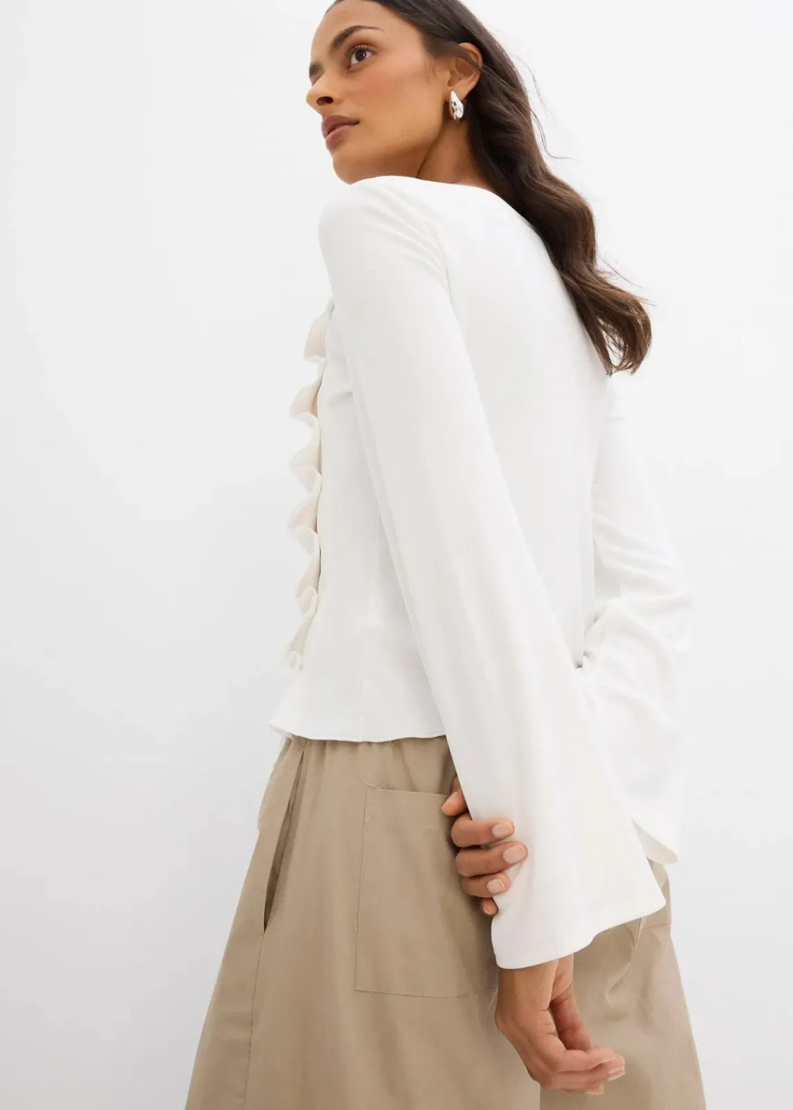 bonprix Shirts & Tops^Langarmshirt aus Rippe wollweiß