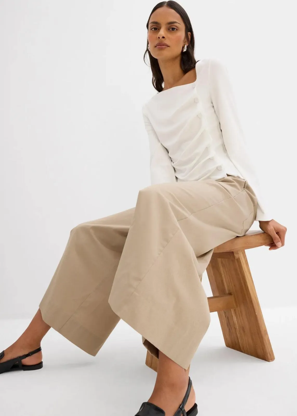 bonprix Shirts & Tops^Langarmshirt aus Rippe wollweiß