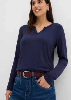 bonprix Shirts & Tops|Nachhaltigere Materialien^Langarmshirt aus softem Viskose Mix dunkelblau