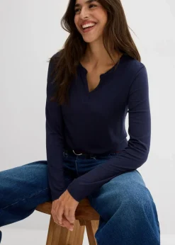 bonprix Shirts & Tops|Nachhaltigere Materialien^Langarmshirt aus softem Viskose Mix dunkelblau