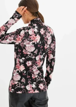 bonprix Nachhaltigere Materialien|Shirts & Tops^Langarmshirt aus softem Viskose-Mix schwarz geblümt