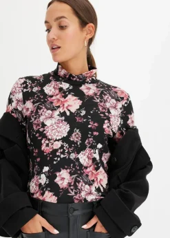 bonprix Nachhaltigere Materialien|Shirts & Tops^Langarmshirt aus softem Viskose-Mix schwarz geblümt