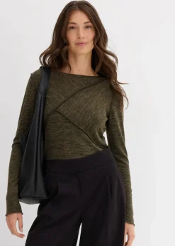 bonprix Shirts & Tops^Langarmshirt aus softem Viskose-Mix oliv meliert