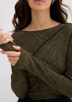 bonprix Shirts & Tops^Langarmshirt aus softem Viskose-Mix oliv meliert