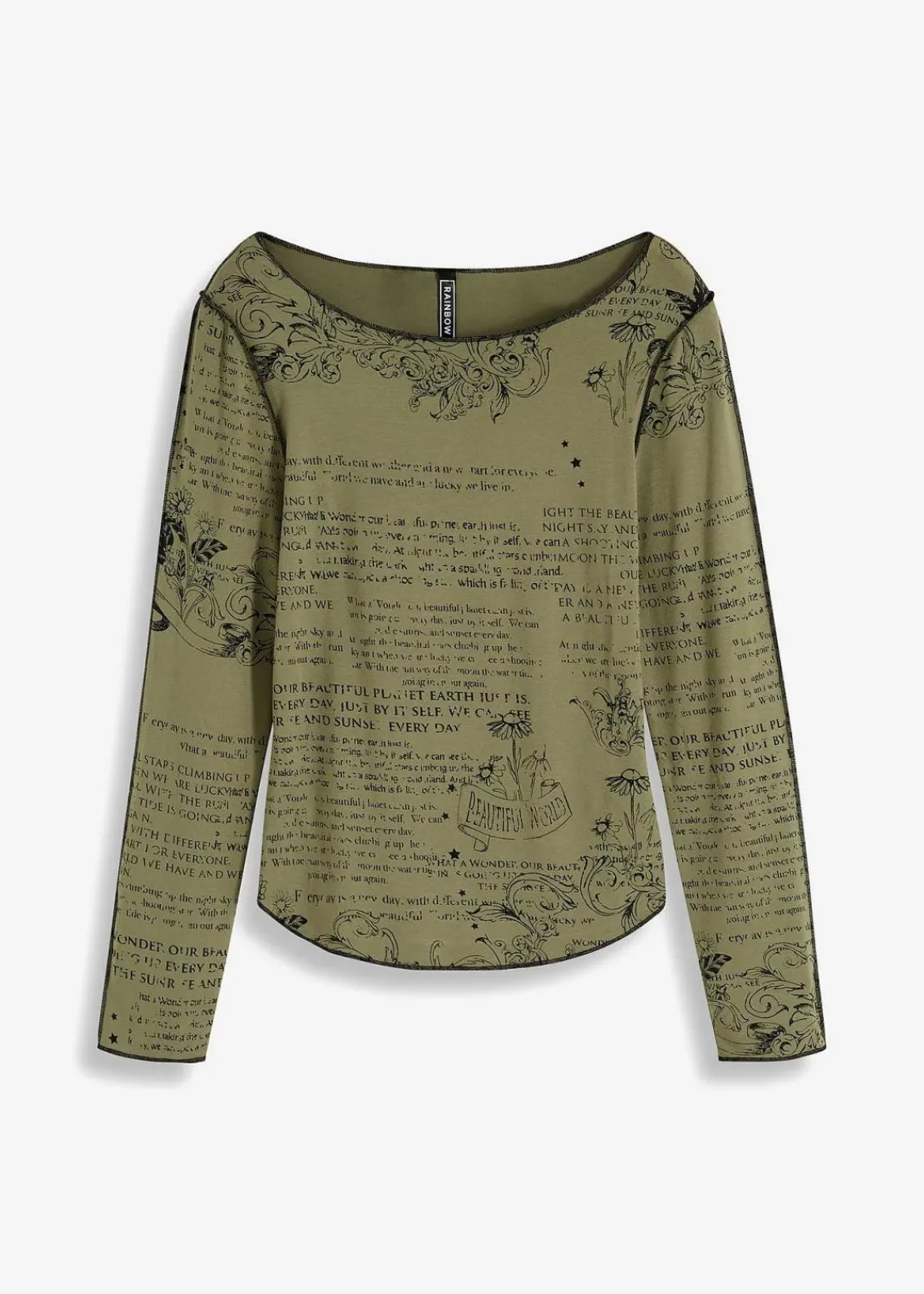 bonprix Shirts & Tops^Langarmshirt aus softer Viskose oliv/schwarz bedruckt