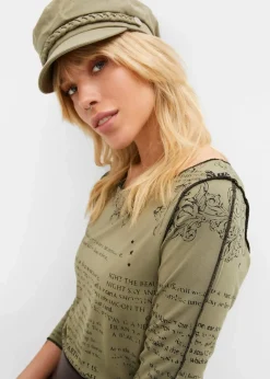 bonprix Shirts & Tops^Langarmshirt aus softer Viskose oliv/schwarz bedruckt
