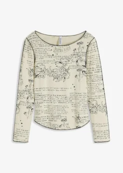 bonprix Shirts & Tops^Langarmshirt aus softer Viskose natur/schwarz bedruckt