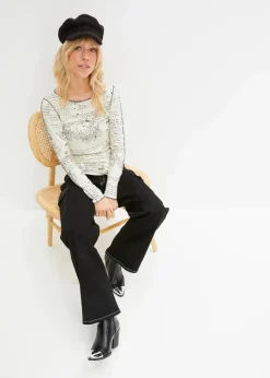 bonprix Shirts & Tops^Langarmshirt aus softer Viskose natur/schwarz bedruckt