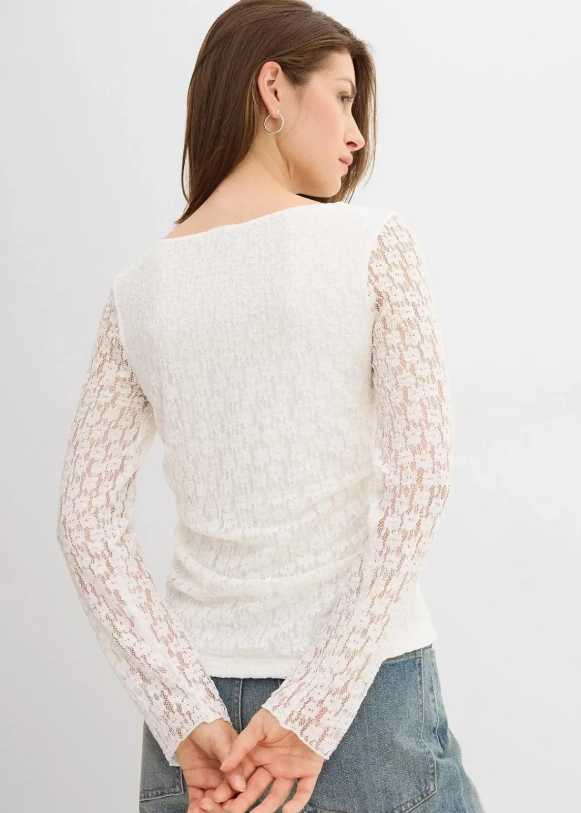 bonprix Shirts & Tops^Langarmshirt aus Spitze wollweiß