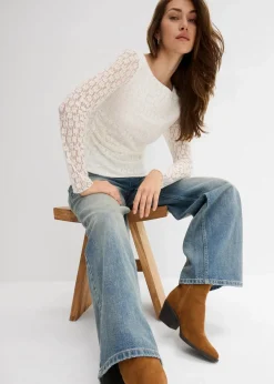 bonprix Shirts & Tops^Langarmshirt aus Spitze wollweiß