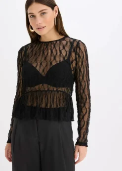 bonprix Shirts & Tops^Langarmshirt aus Spitze schwarz