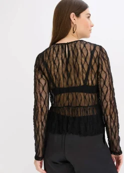 bonprix Shirts & Tops^Langarmshirt aus Spitze schwarz