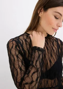 bonprix Shirts & Tops^Langarmshirt aus Spitze schwarz