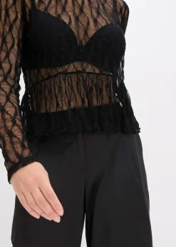 bonprix Shirts & Tops^Langarmshirt aus Spitze schwarz