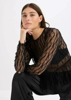 bonprix Shirts & Tops^Langarmshirt aus Spitze schwarz