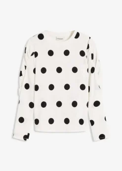 bonprix Shirts & Tops^Langarmshirt aus strukturiertem Crêpe weiß/schwarz gepunktet