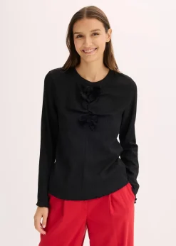 bonprix Shirts & Tops^Langarmshirt aus strukturiertem Crêpe schwarz