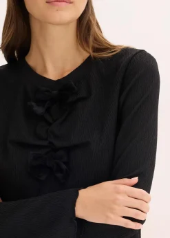 bonprix Shirts & Tops^Langarmshirt aus strukturiertem Crêpe schwarz