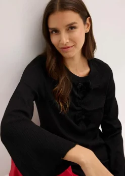 bonprix Shirts & Tops^Langarmshirt aus strukturiertem Crêpe schwarz