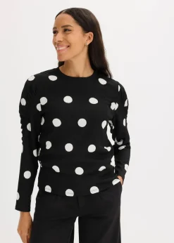 bonprix Shirts & Tops^Langarmshirt aus strukturiertem Crêpe schwarz/weiß gepunktet