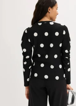 bonprix Shirts & Tops^Langarmshirt aus strukturiertem Crêpe schwarz/weiß gepunktet