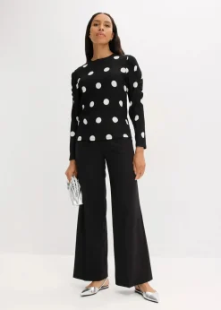 bonprix Shirts & Tops^Langarmshirt aus strukturiertem Crêpe schwarz/weiß gepunktet