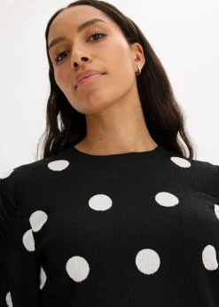 bonprix Shirts & Tops^Langarmshirt aus strukturiertem Crêpe schwarz/weiß gepunktet