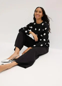 bonprix Shirts & Tops^Langarmshirt aus strukturiertem Crêpe schwarz/weiß gepunktet