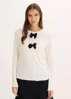 bonprix Shirts & Tops^Langarmshirt aus strukturiertem Crêpe wollweiß