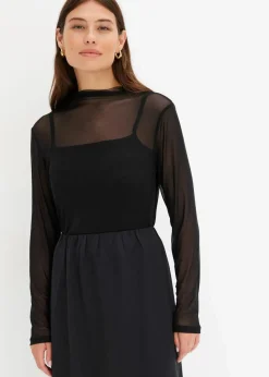bonprix Shirts & Tops^Langarmshirt aus transparentem Mesh schwarz