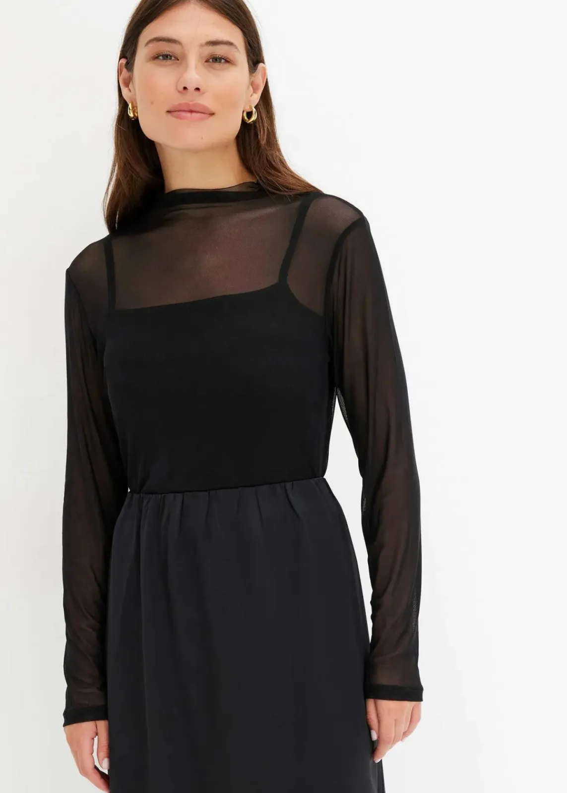 bonprix Shirts & Tops^Langarmshirt aus transparentem Mesh schwarz