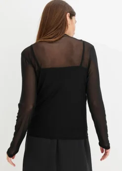bonprix Shirts & Tops^Langarmshirt aus transparentem Mesh schwarz