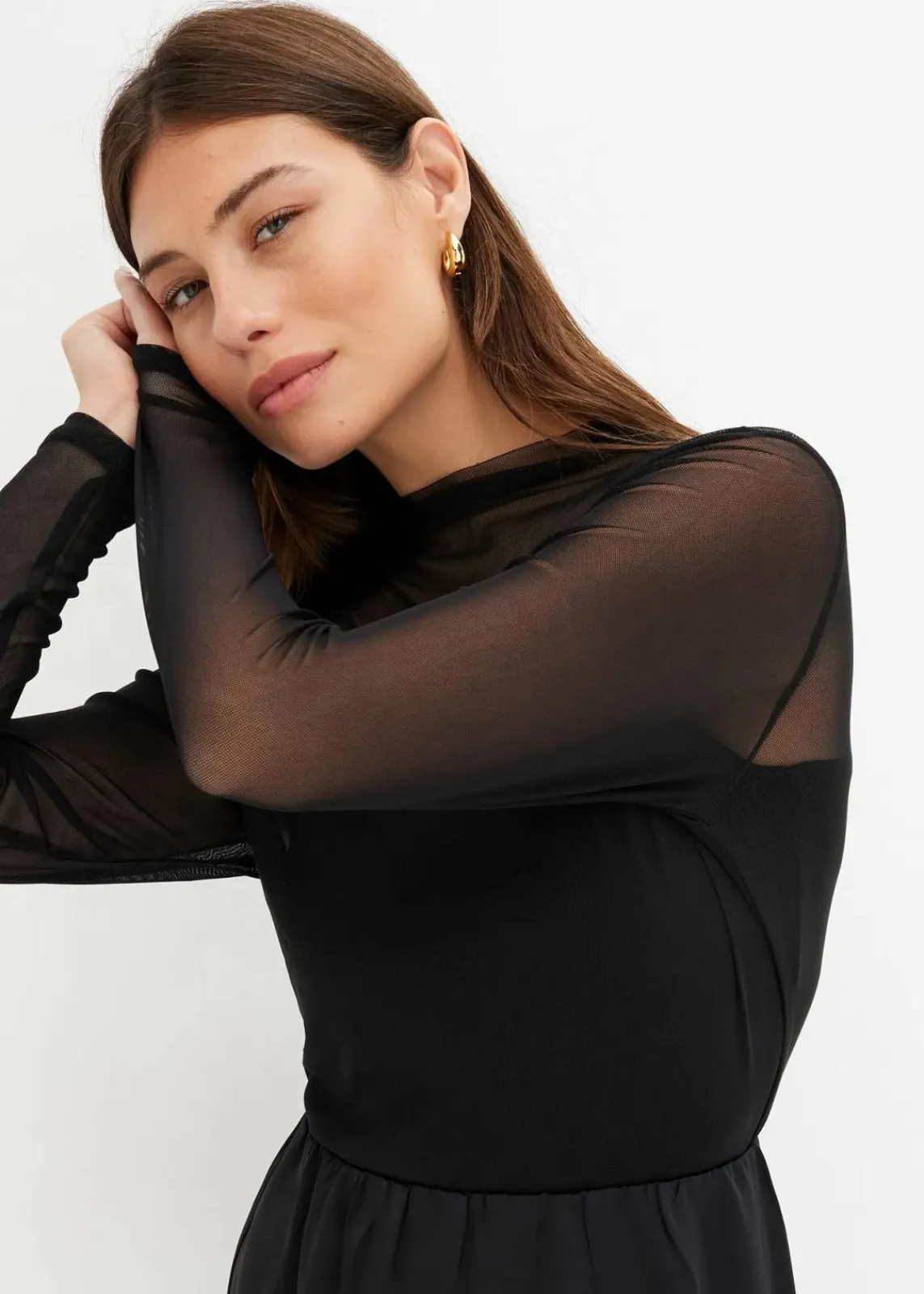 bonprix Shirts & Tops^Langarmshirt aus transparentem Mesh schwarz