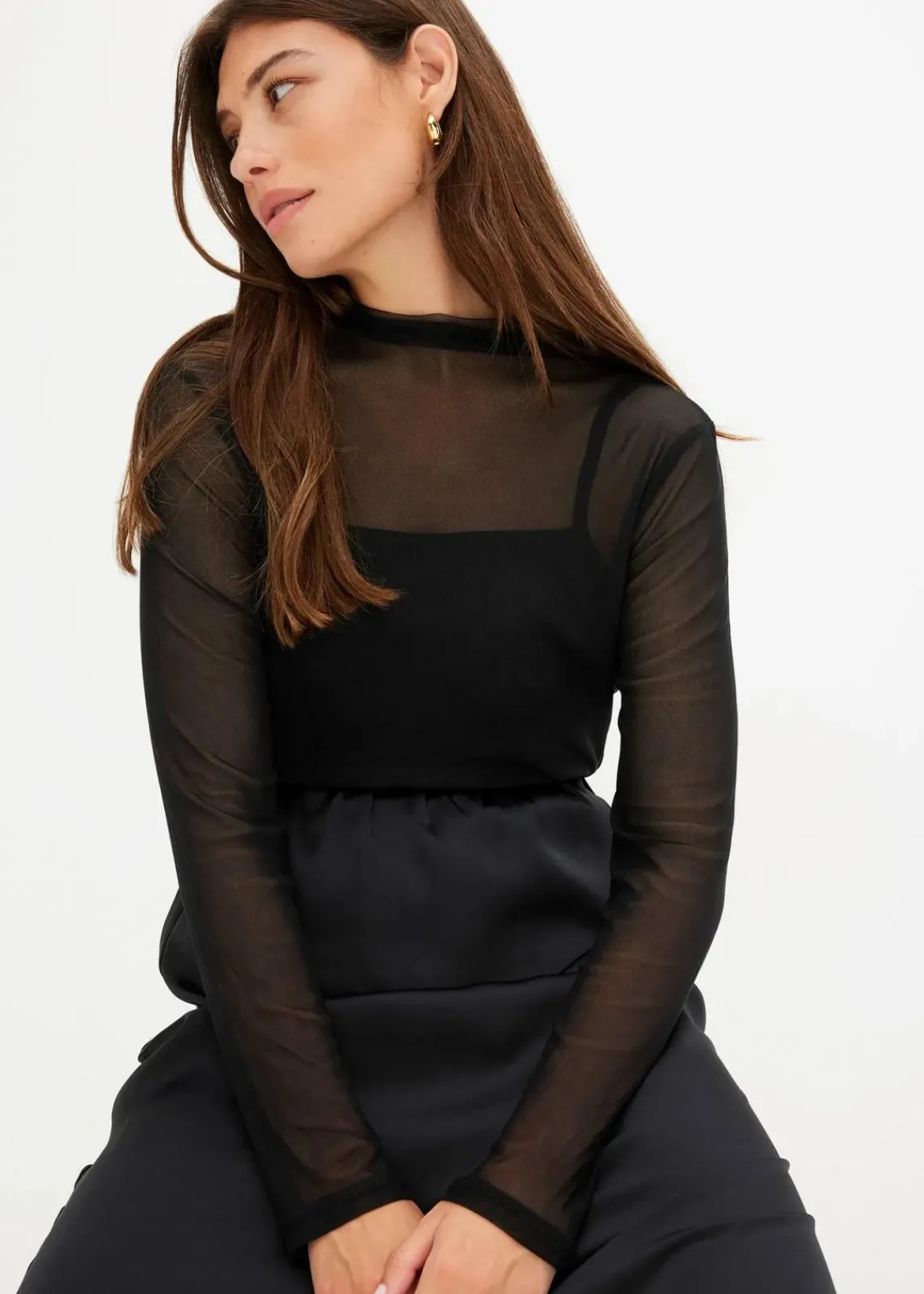 bonprix Shirts & Tops^Langarmshirt aus transparentem Mesh schwarz