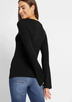 bonprix Nachhaltigere Materialien|Shirts & Tops^Langarmshirt aus Viskose-Mix schwarz