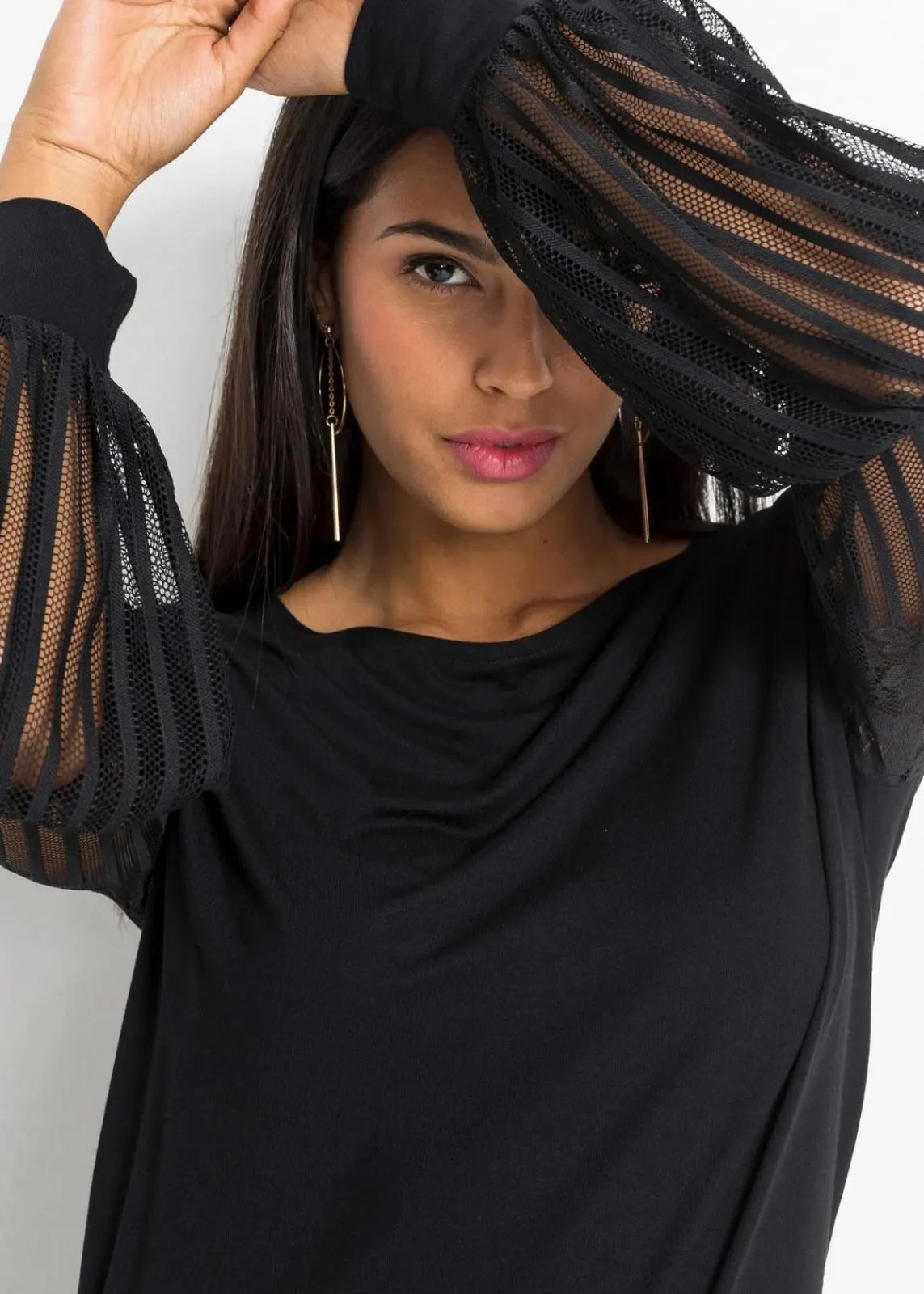 bonprix Shirts & Tops|Nachhaltigere Materialien^Langarmshirt aus Viskose-Mix schwarz
