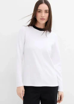 bonprix Shirts & Tops^Langarmshirt aus Viskose-Mix mit abgesetztem Turtleneck weiß/schwarz
