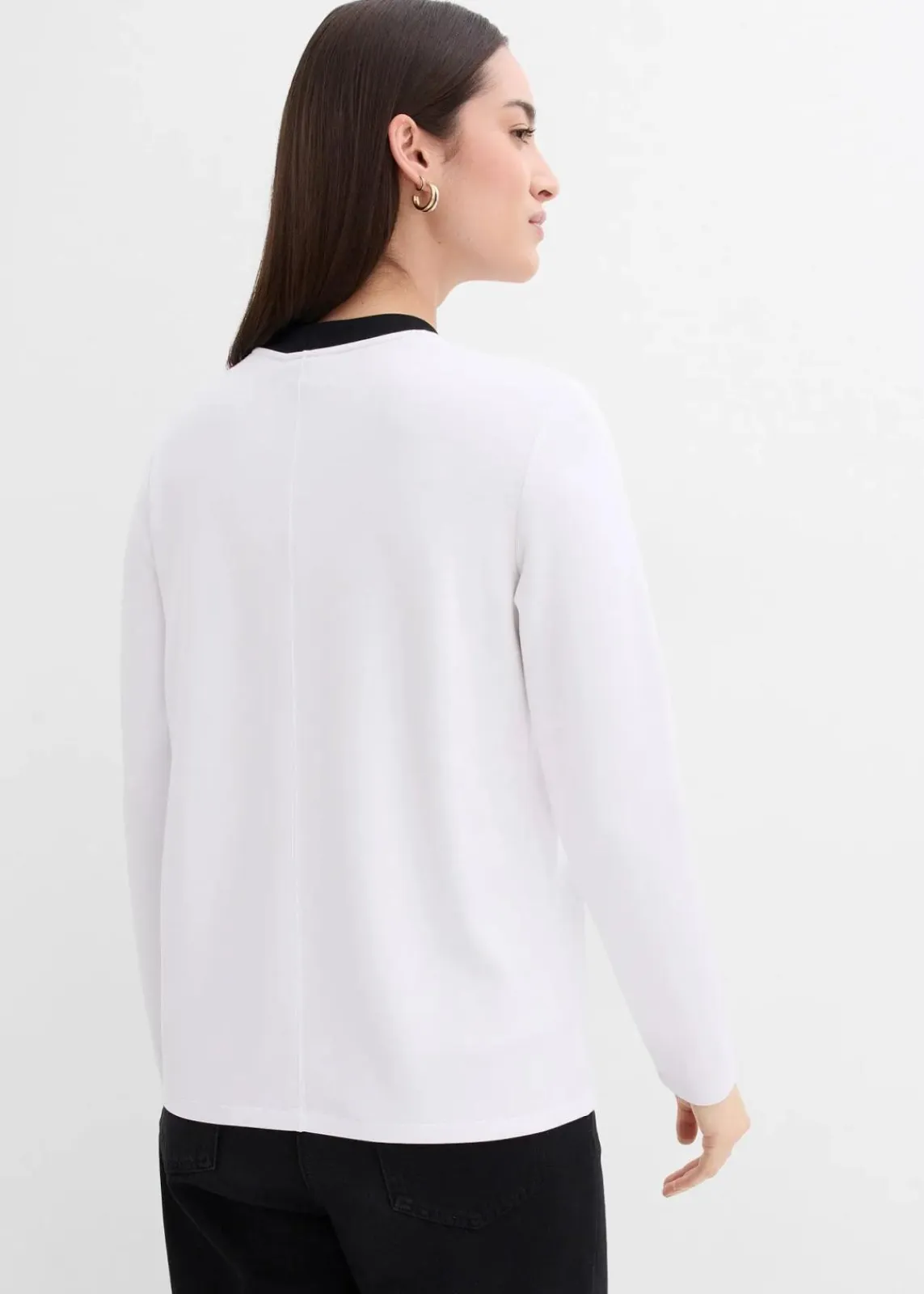 bonprix Shirts & Tops^Langarmshirt aus Viskose-Mix mit abgesetztem Turtleneck weiß/schwarz