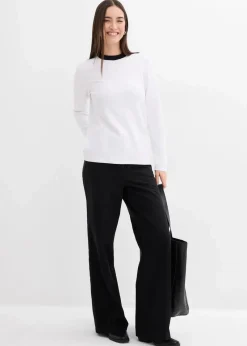 bonprix Shirts & Tops^Langarmshirt aus Viskose-Mix mit abgesetztem Turtleneck weiß/schwarz