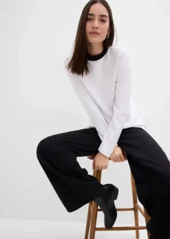 bonprix Shirts & Tops^Langarmshirt aus Viskose-Mix mit abgesetztem Turtleneck weiß/schwarz