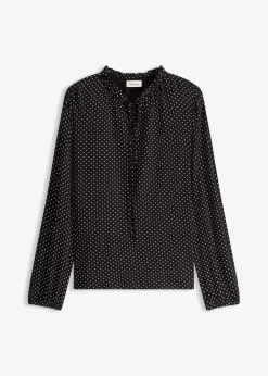 bonprix Shirts & Tops|Nachhaltigere Materialien^Langarmshirt aus Viskose-Mix schwarz mit weiß gepunktet