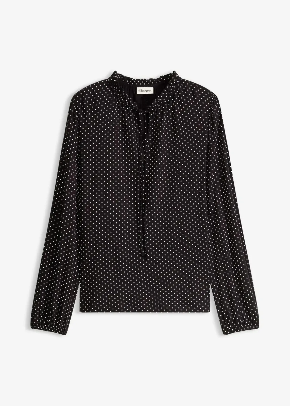 bonprix Shirts & Tops|Nachhaltigere Materialien^Langarmshirt aus Viskose-Mix schwarz mit weiß gepunktet
