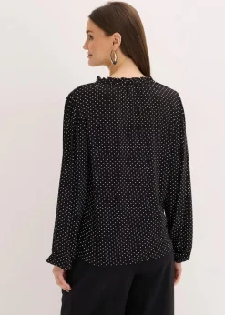 bonprix Shirts & Tops|Nachhaltigere Materialien^Langarmshirt aus Viskose-Mix schwarz mit weiß gepunktet